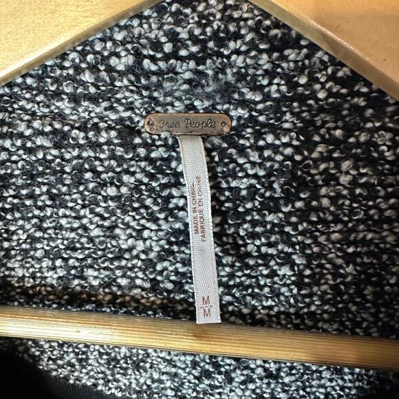 Free People Slouchy Moto Black White Jacket Shacket Wool Blend Oversized Medium - Picture 5 of 8